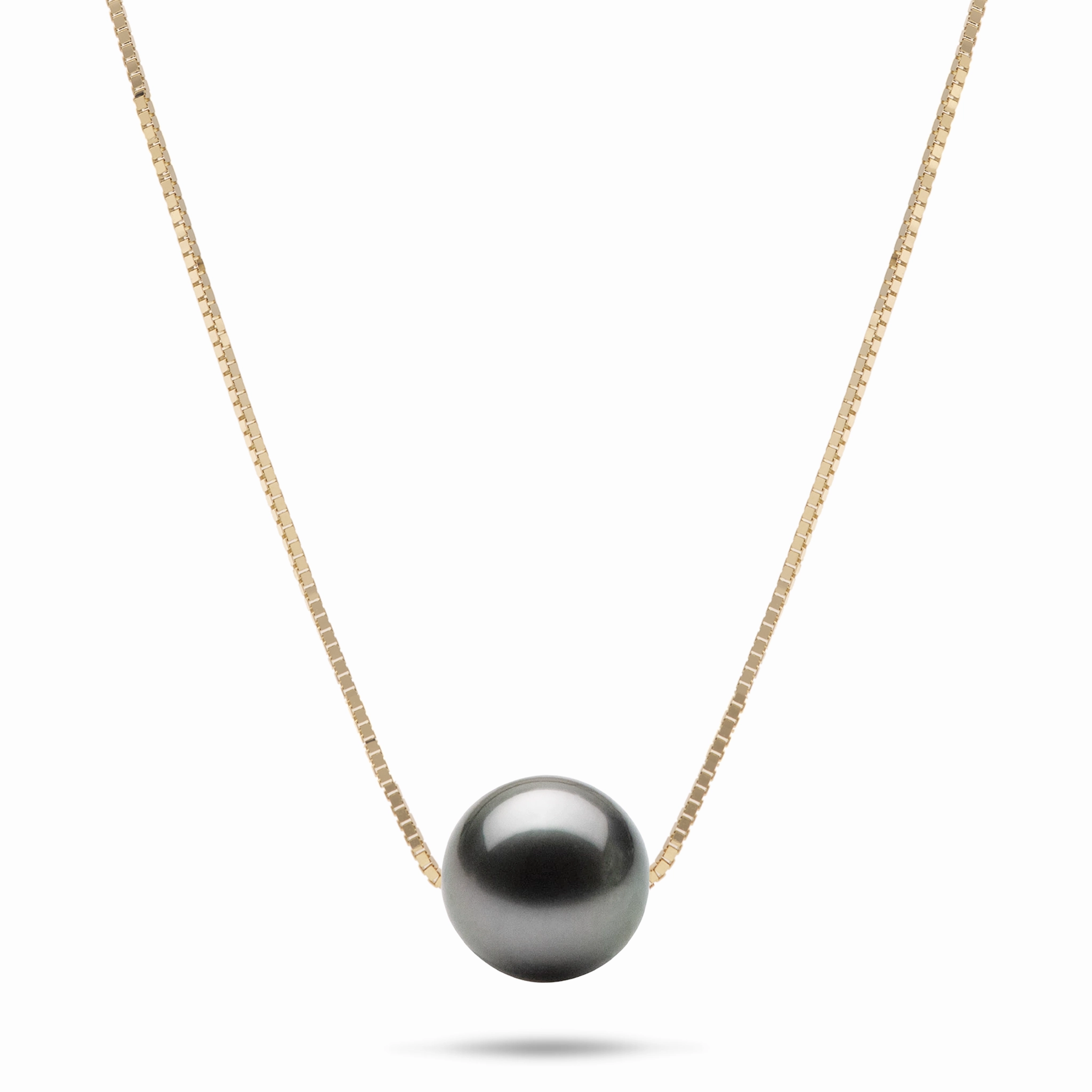 Polished Craft Engagement Accent 16-18" Adjustable Tahitian Black Pearl Necklace in Gold - 9-10mm