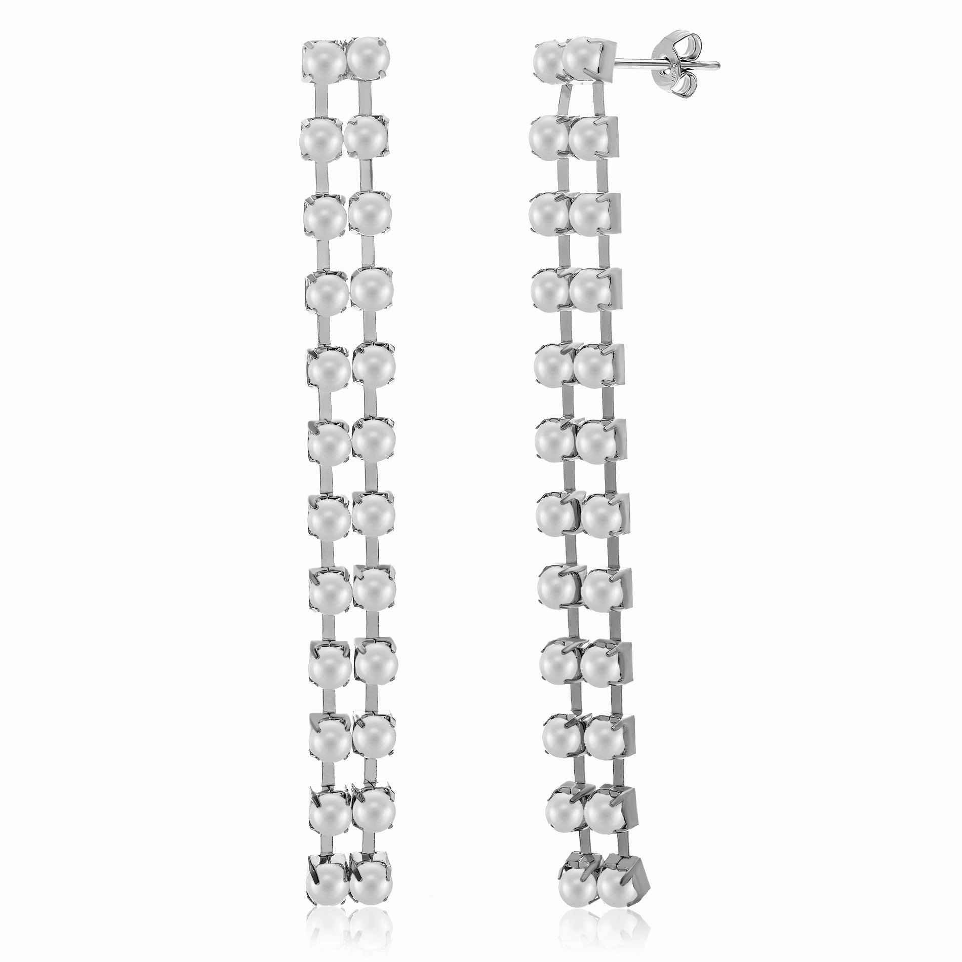 Aubrey Lee Simulated Pearl Double Row Drop Dangle Earrings Daily Adornment Vintage Aesthetic