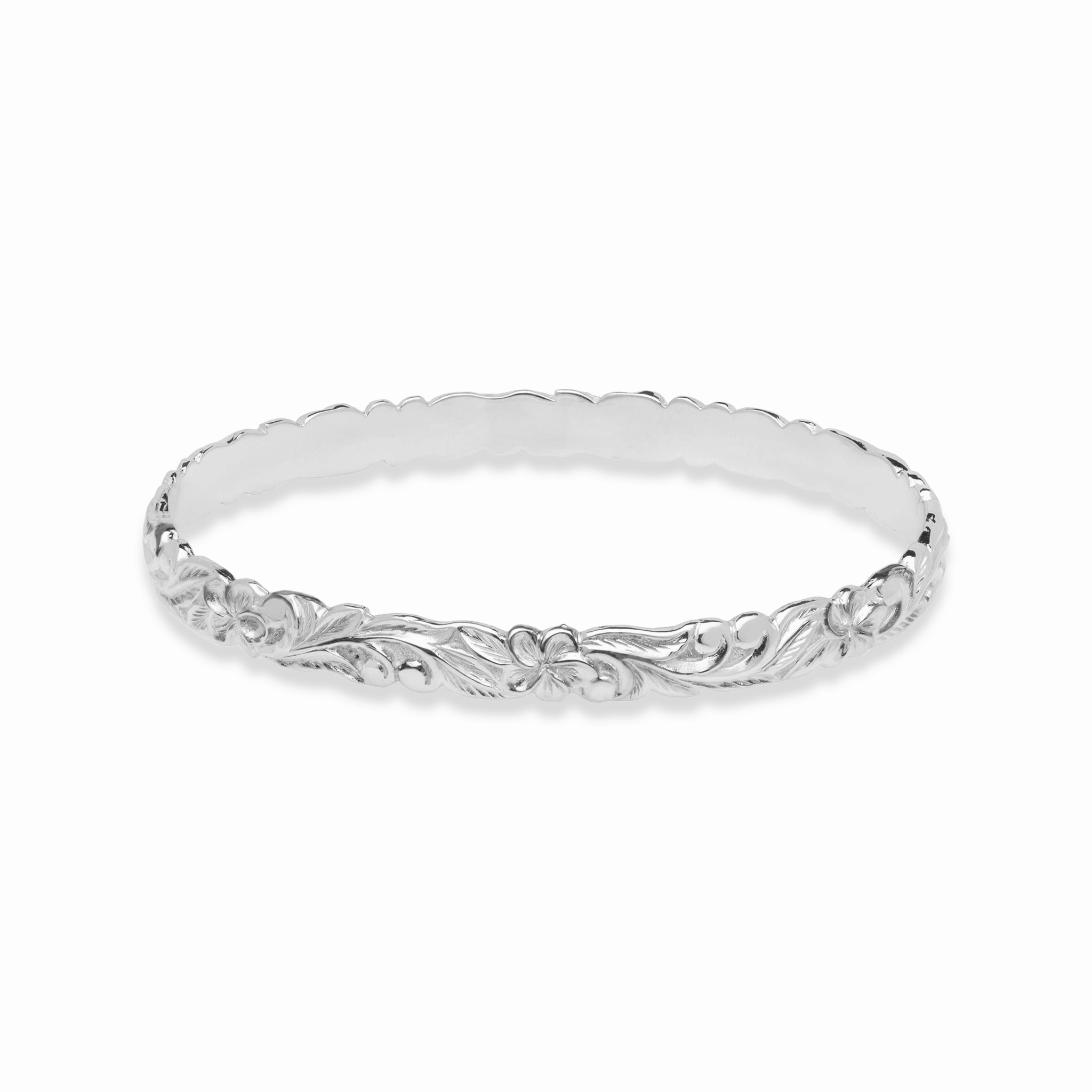 Vibrant Touch Pieces Hawaiian Heirloom Plumeria Bracelet in Sterling Silver - 6mm