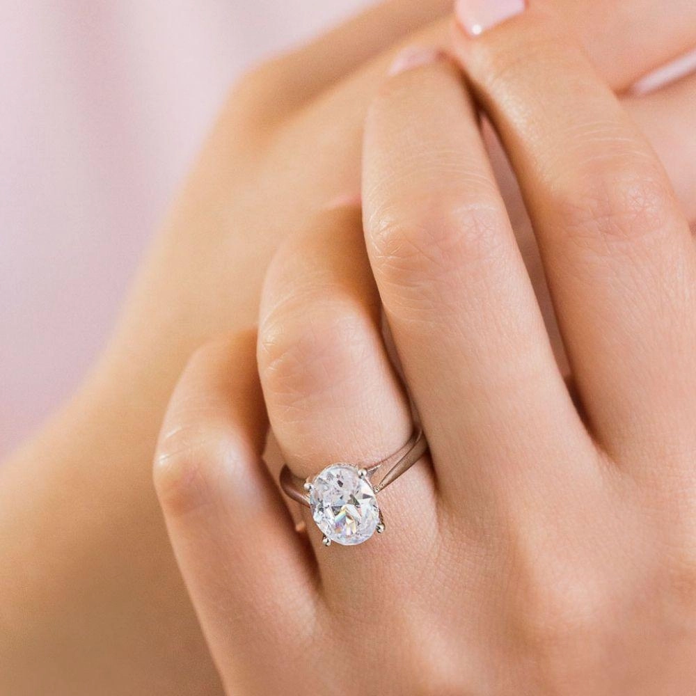 Everyday Look Soft Glimmer Camila Oval Lab Grown Diamond Cathedral Hidden Halo Engagement Ring
