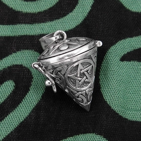 Cone-Shaped Pentacle Locket Pendant or Pendulum w/ Triquetra & Celtic Knots Intricate Work Home Accent