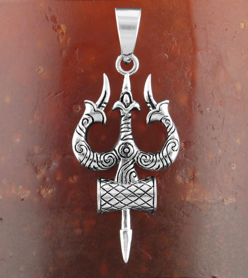 Shiva's Trishul Trident Pendant With Damaru Drum Unique Jewelry Event Jewelry
