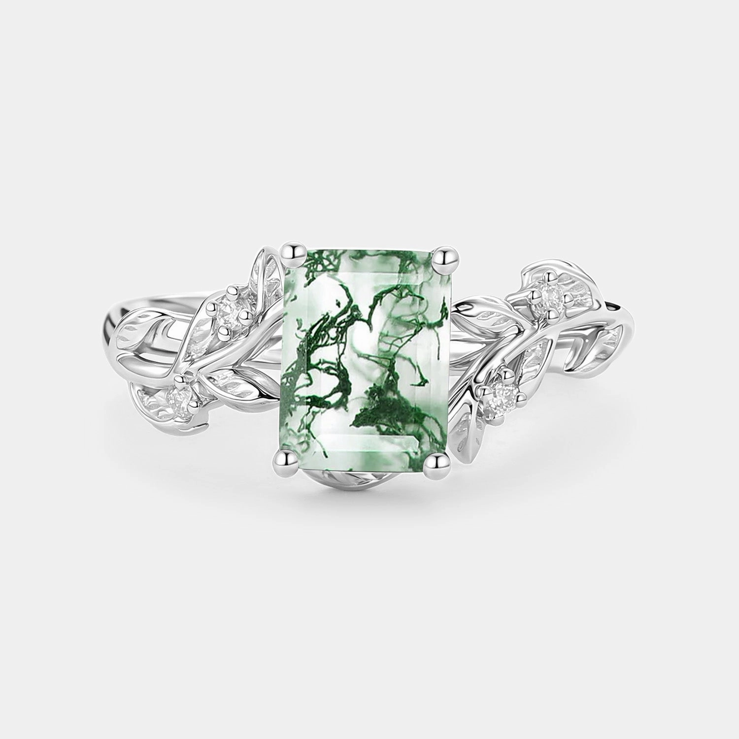 Soft Match Trendy Accessory 1.5ct Emerald Cut Moss Agate Leafy Engagement Ring - Sheryl