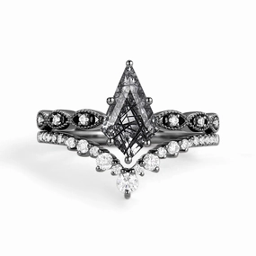 Dazzling Finish Sparkling Craftwork Signature Vintage - 2.0ct Vintage Kite Cut Engagement Ring Set 2pcs - Winona