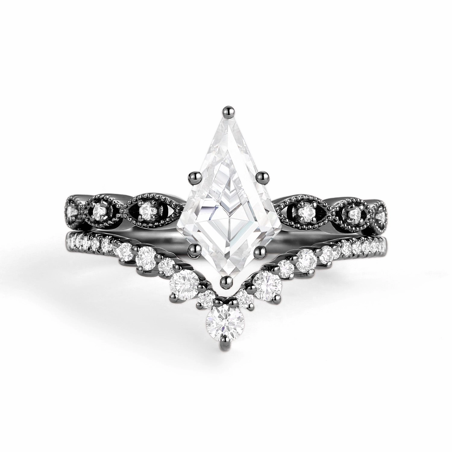 Signature Vintage - 2.0ct Vintage Kite Cut Engagement Ring Set 2pcs - Winona Vibrant Touch