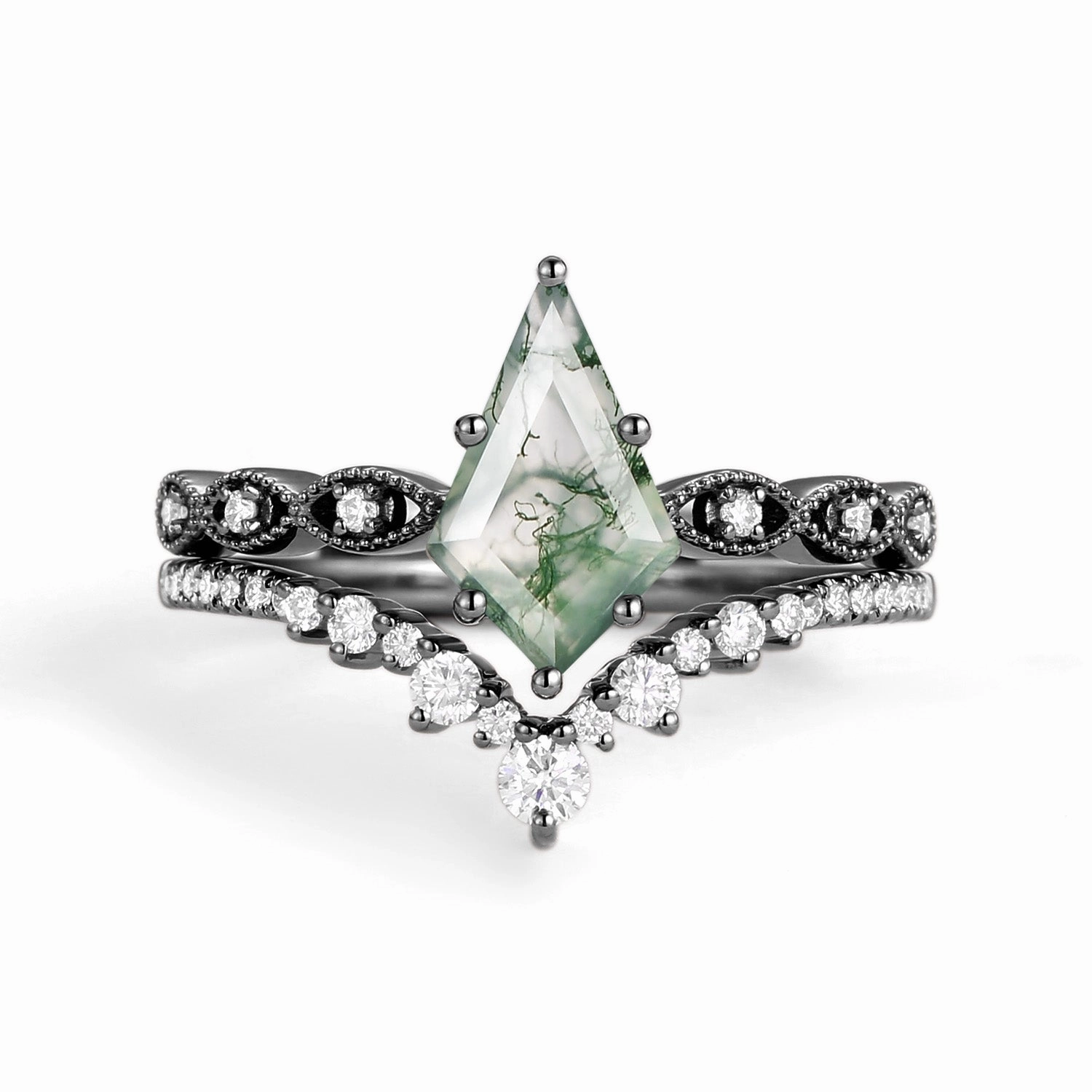 Vibrant Shine Signature Vintage - 2.0ct Vintage Kite Cut Engagement Ring Set 2pcs - Winona