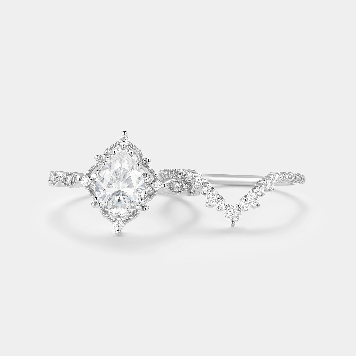 Signature Vintage - Pear Cut Vintage Ring Set 2pcs - Charlotte Structured Shape