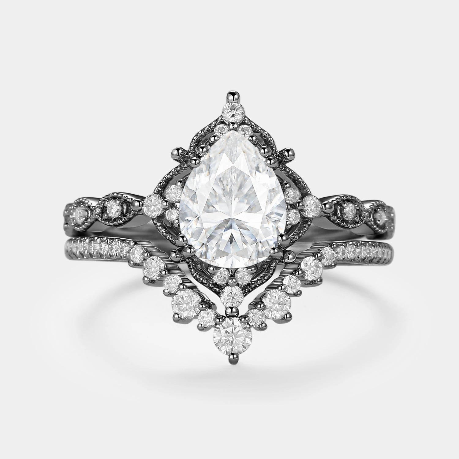 Graceful Shape Casual Chic Signature Vintage - Pear Cut Vintage Ring Set 2pcs - Charlotte