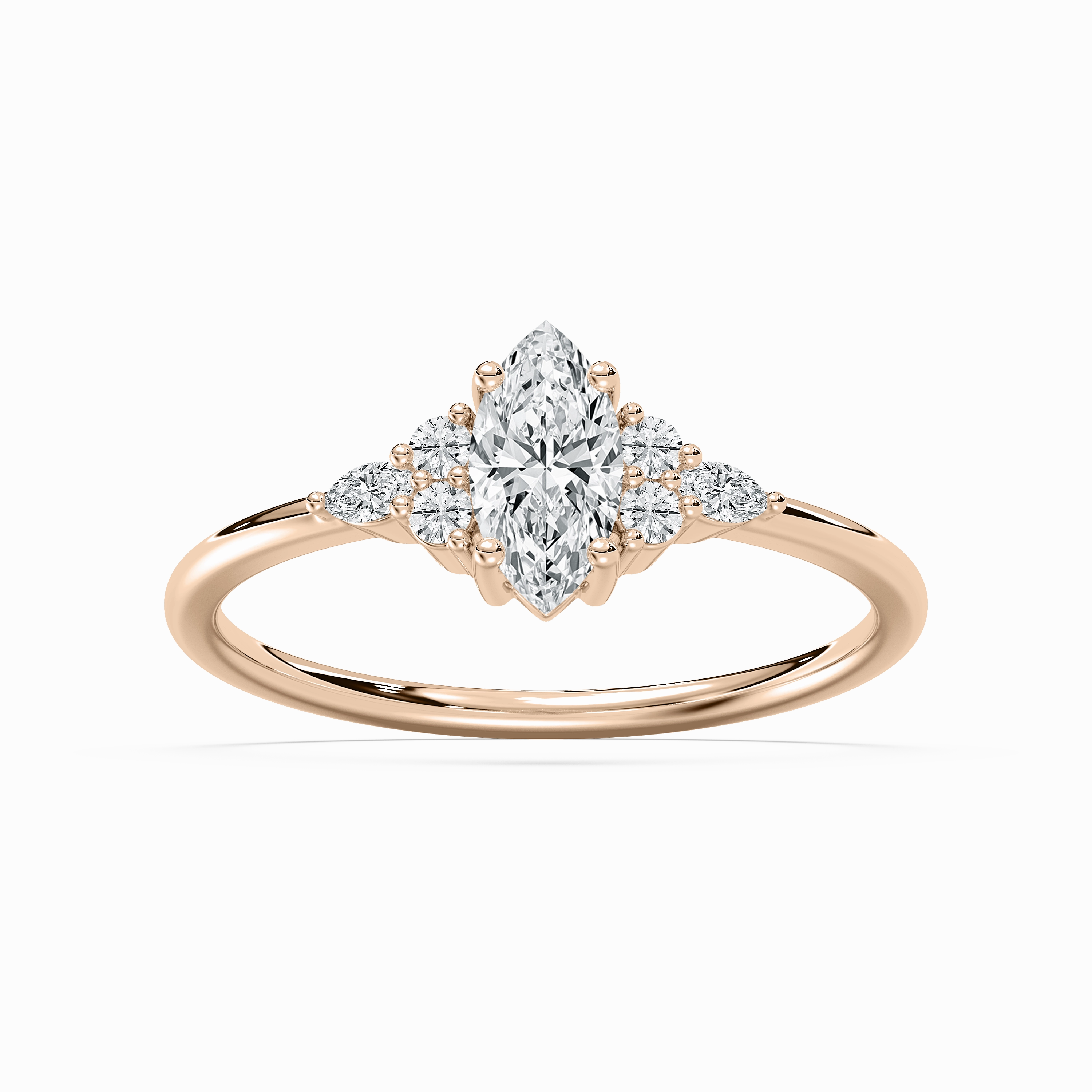 Signe 5/8 ctw Marquise Lab Grown Diamond Petite Side Stone Engagement Ring Elegant Balance Night Out