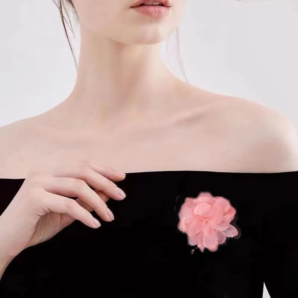 Silk Flower Brooch Pins Cubic Zirconia Classic for Party Dance Wedding Banquet for Women Ladies Girls Lapel Pin Collar Brooches Elegant Ceremony Clothing Dress Accessories Handmade Clip