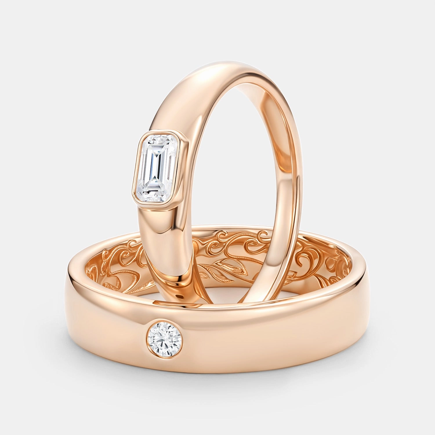 Classic Moissanite Engraved Couple Ring Set 2pcs - Milo Expressive Highlight