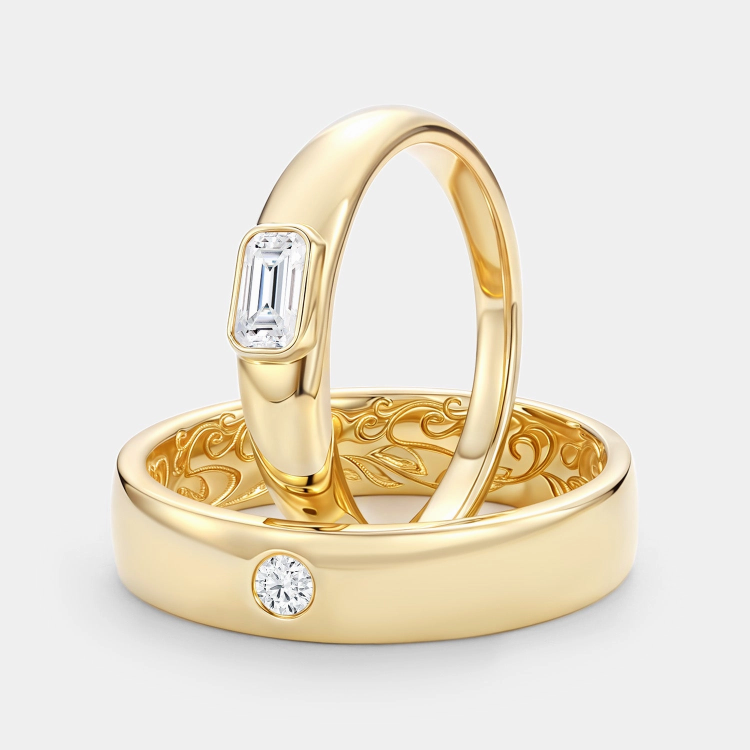 Classic Moissanite Engraved Couple Ring Set 2pcs - Milo Charming Piece