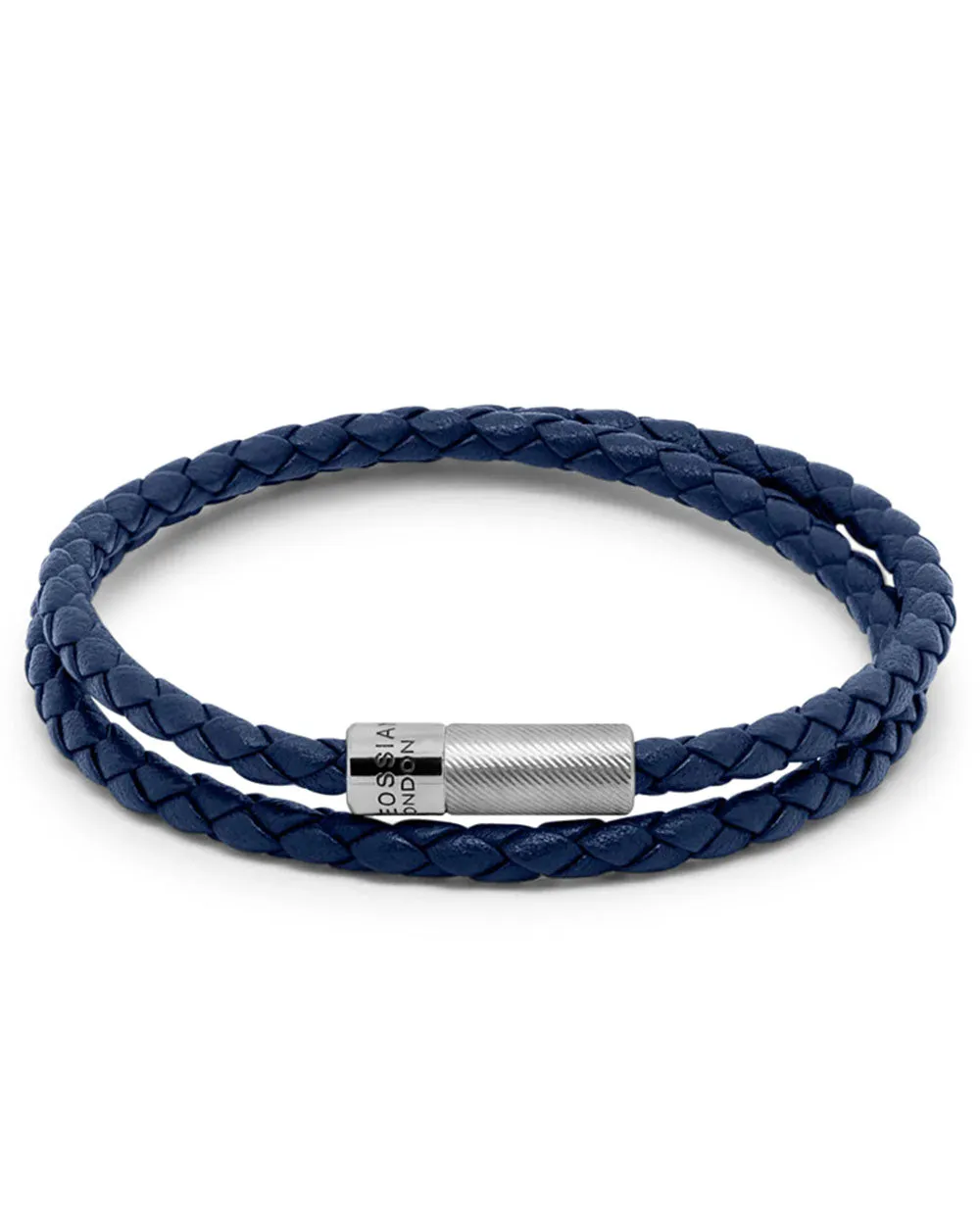 Silver and Navy Braided Leather Doublewrap Pop Rigato Bracelet