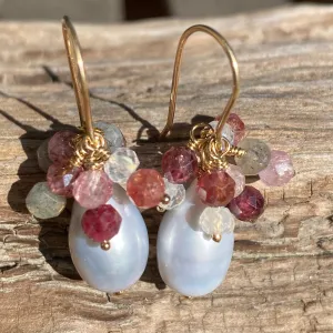 Silver Baroque Pearl & Gemstone Cluster Earrings