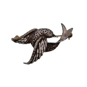 Silver bird brooch, silver pin, bird brooch, vintage gifts.