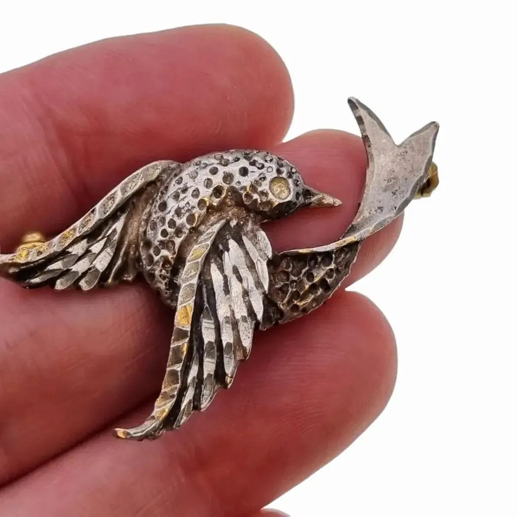 Silver bird brooch, silver pin, bird brooch, vintage gifts.