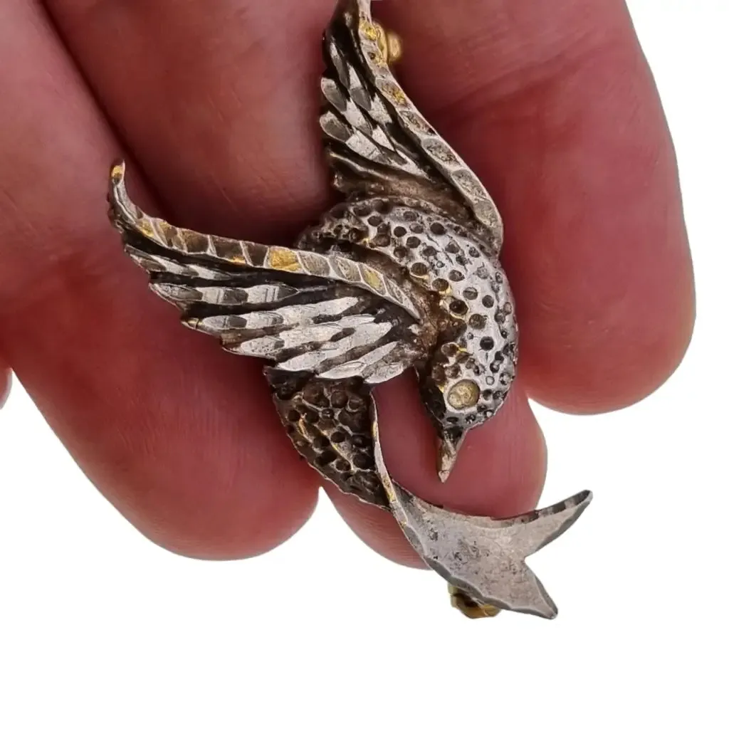 Silver bird brooch, silver pin, bird brooch, vintage gifts.