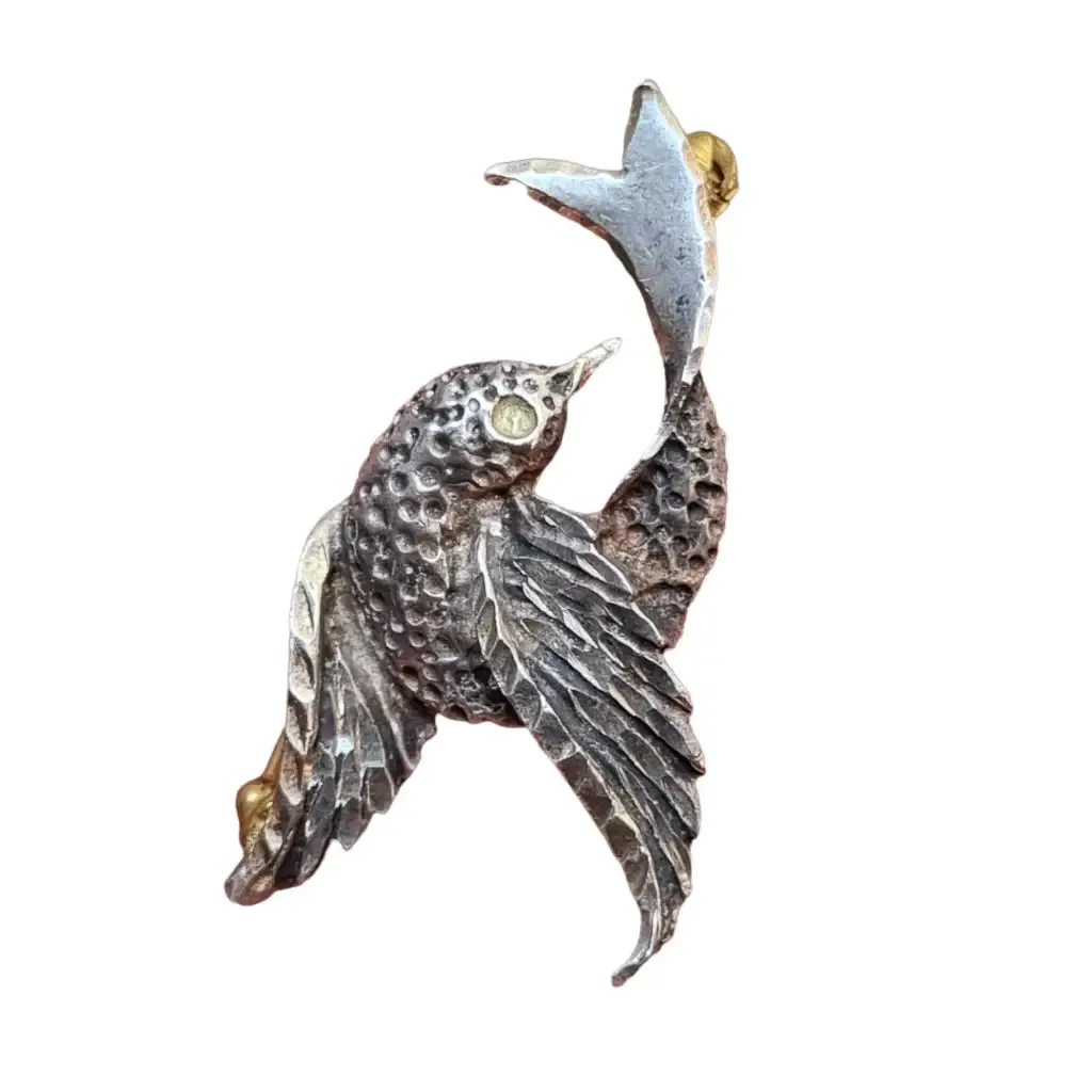 Silver bird brooch, silver pin, bird brooch, vintage gifts.