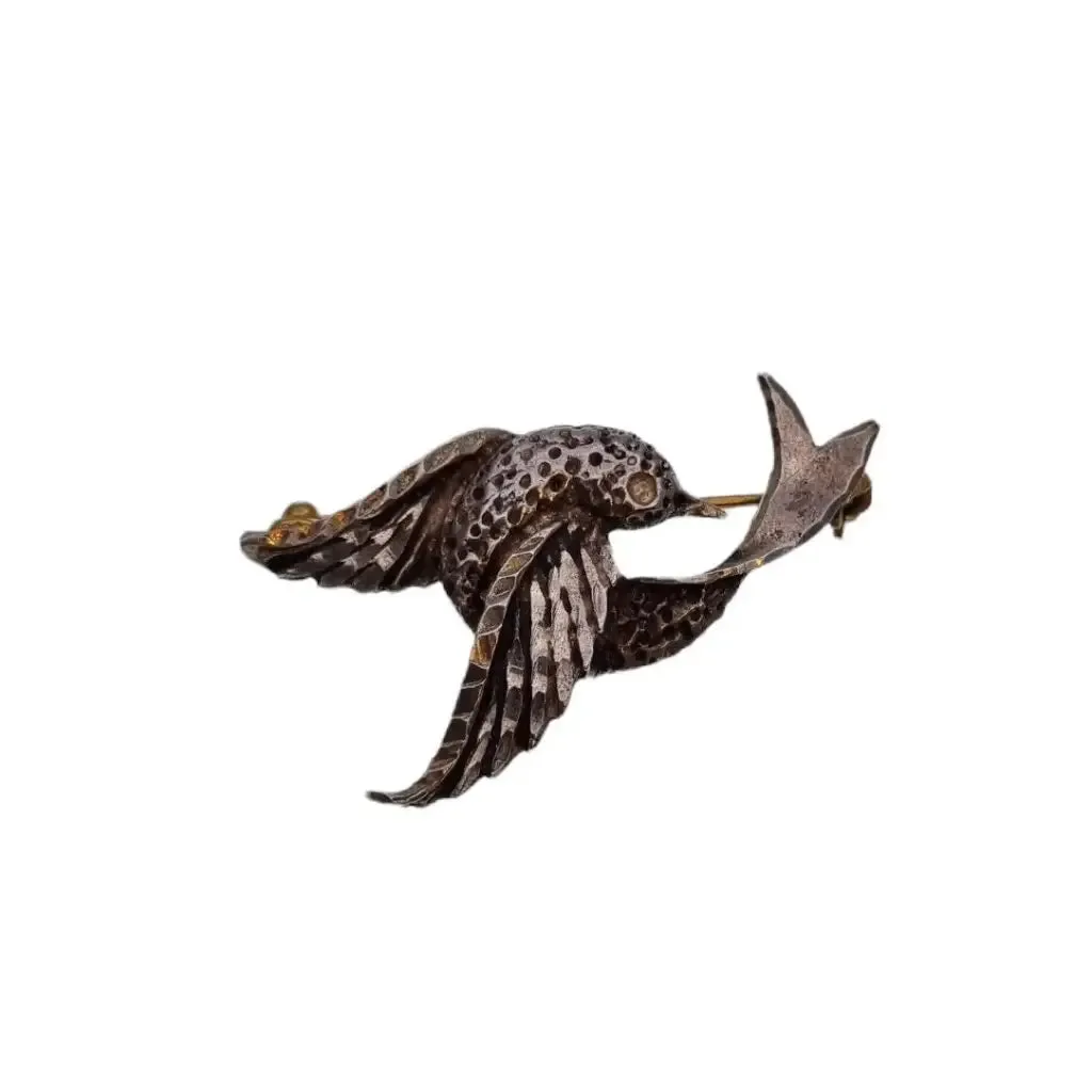 Silver bird brooch, silver pin, bird brooch, vintage gifts.