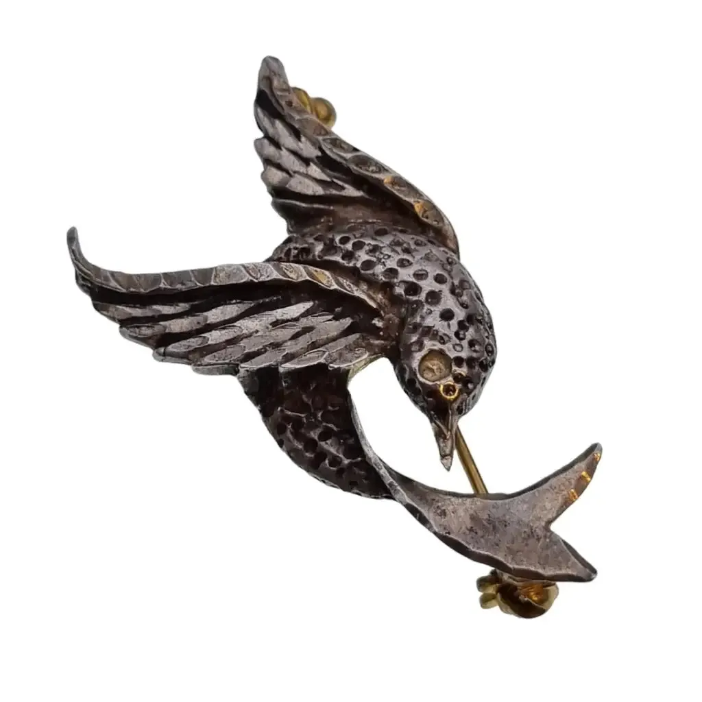 Silver bird brooch, silver pin, bird brooch, vintage gifts.