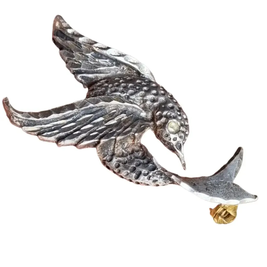 Silver bird brooch, silver pin, bird brooch, vintage gifts.