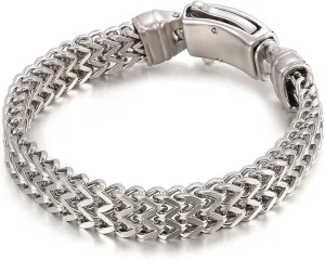 Silver Bracelet Men,Men Bracelets Stainless Steel 11MM Wheat Chain Men's Bracelets Bangles 8.7 Inch