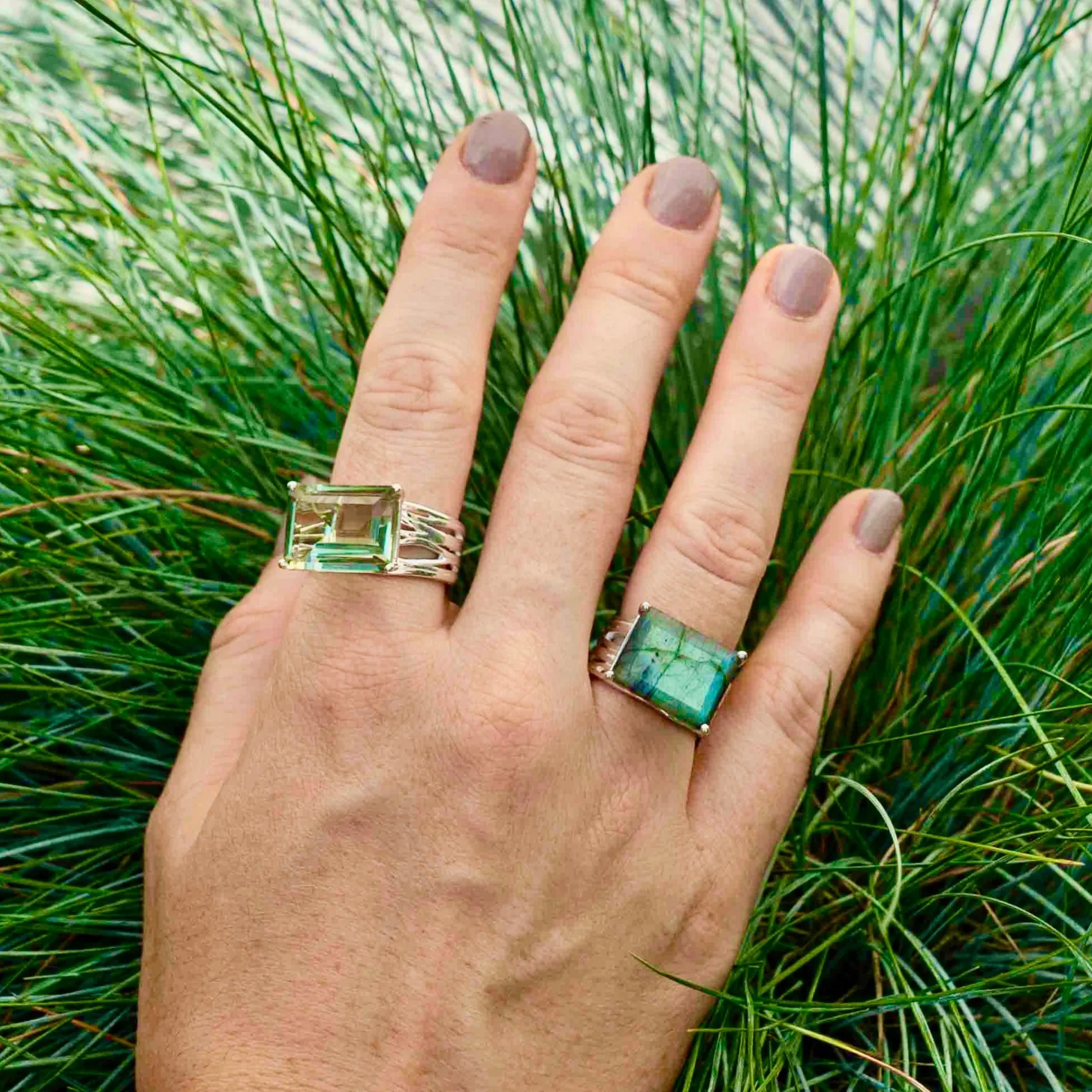 Silver Cocktail Ring Labradorite Pietra