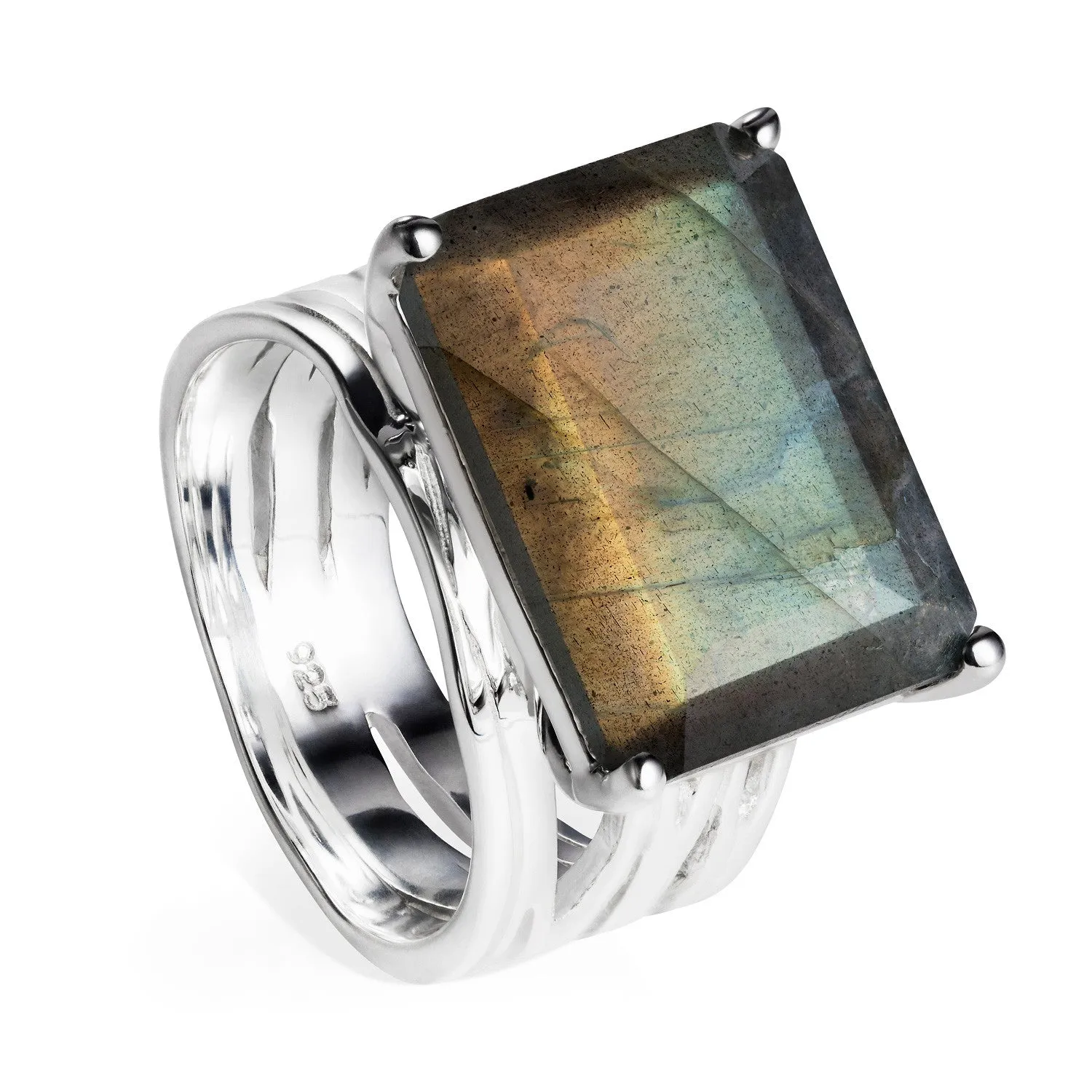 Silver Cocktail Ring Labradorite Pietra
