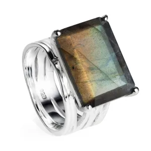 Silver Cocktail Ring Labradorite Pietra