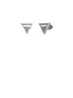 Silver Crystal Triangle Logo Stud Earrings