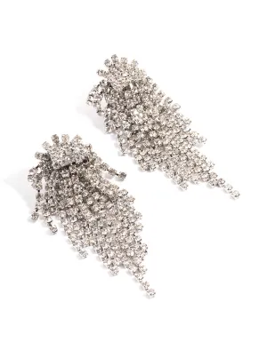 Silver Diamante Cupchain Cluster Drop Earrings