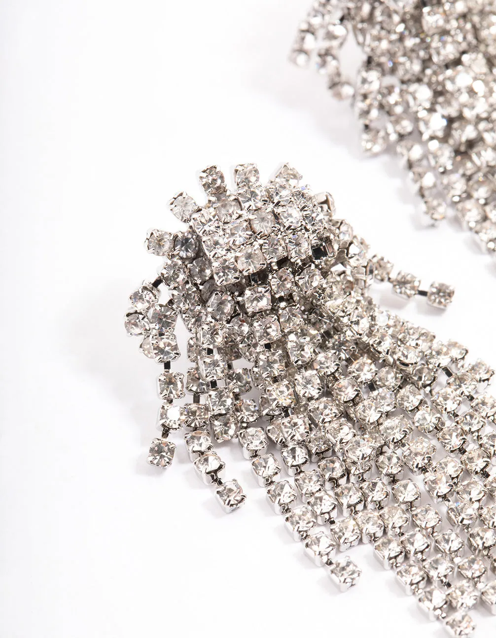 Silver Diamante Cupchain Cluster Drop Earrings