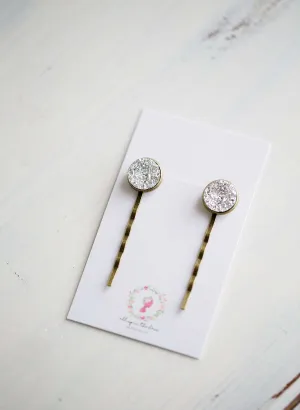 Silver Druzy Bobby Pins - FINAL SALE
