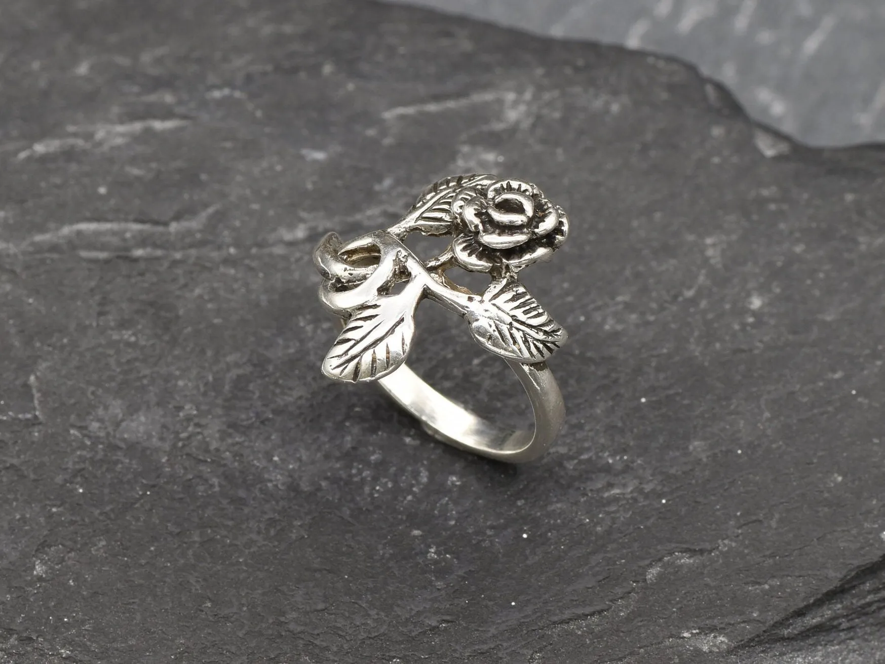 Silver Flower Ring - Silver Rose Ring - Vintage Flower Ring