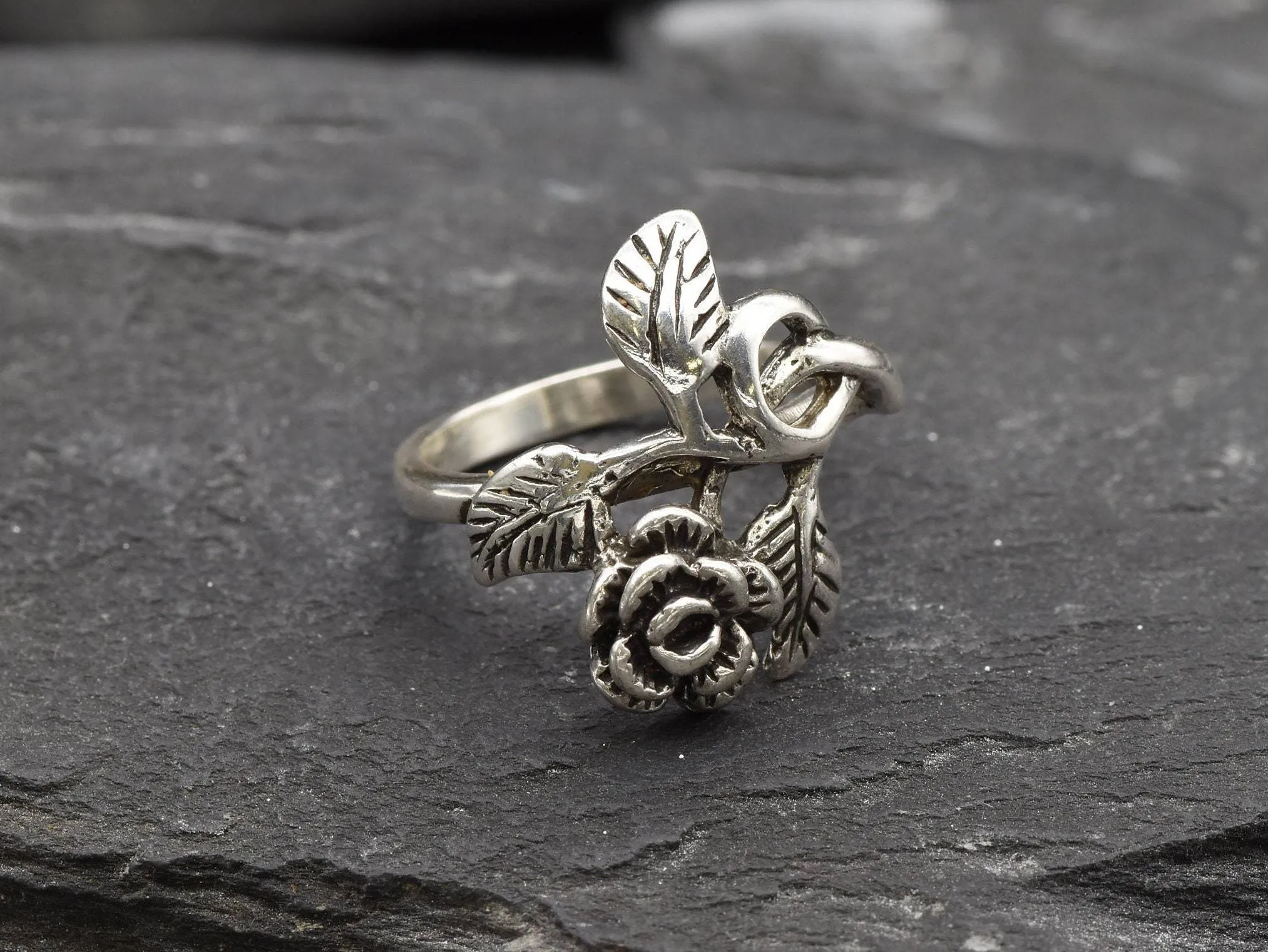 Silver Flower Ring - Silver Rose Ring - Vintage Flower Ring