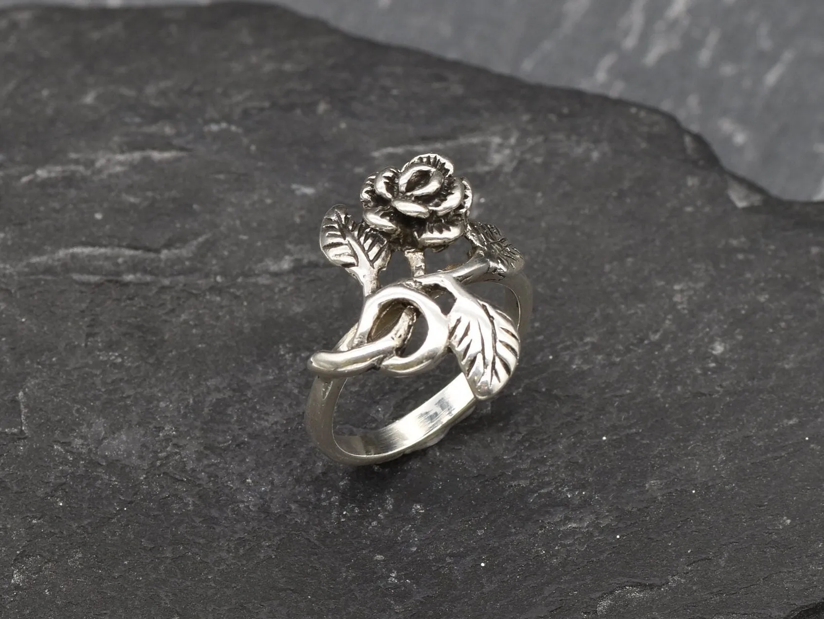 Silver Flower Ring - Silver Rose Ring - Vintage Flower Ring