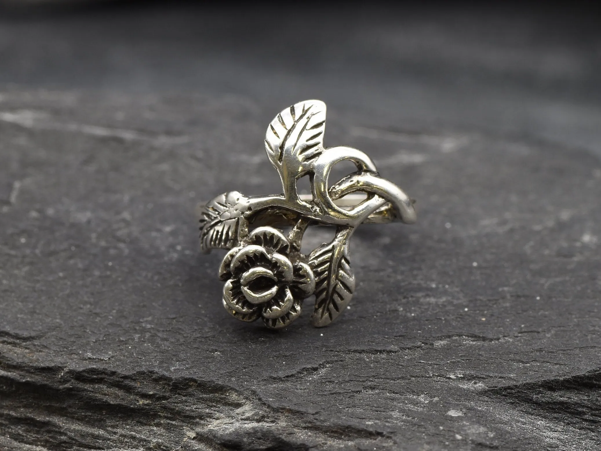 Silver Flower Ring - Silver Rose Ring - Vintage Flower Ring