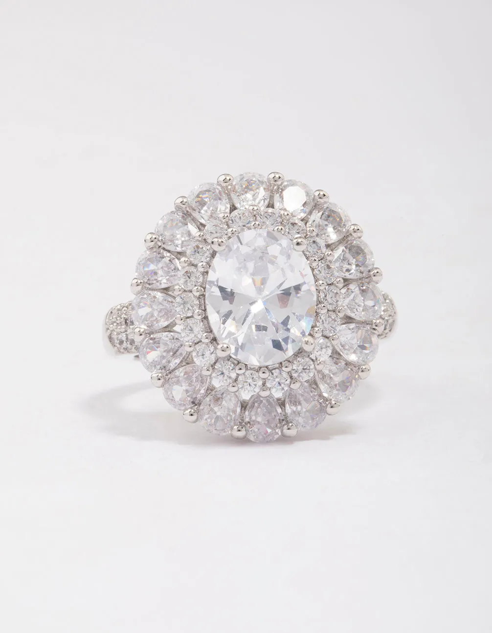 Silver Glistening Cubic Zirconia Oval Cocktail Ring