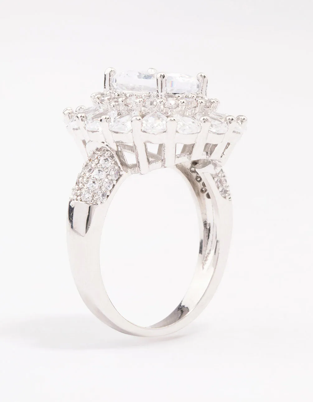 Silver Glistening Cubic Zirconia Oval Cocktail Ring
