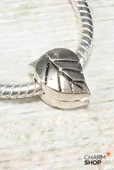 Silver Leaf Stopper Bead Charm