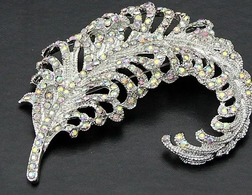 Silver or Gold Rhinestone Flower Leaf Brooch  BR-908G