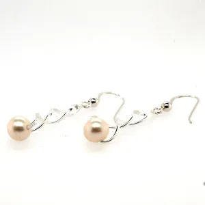 silver round pearl and twist drop earwire earrings 6.5mm
