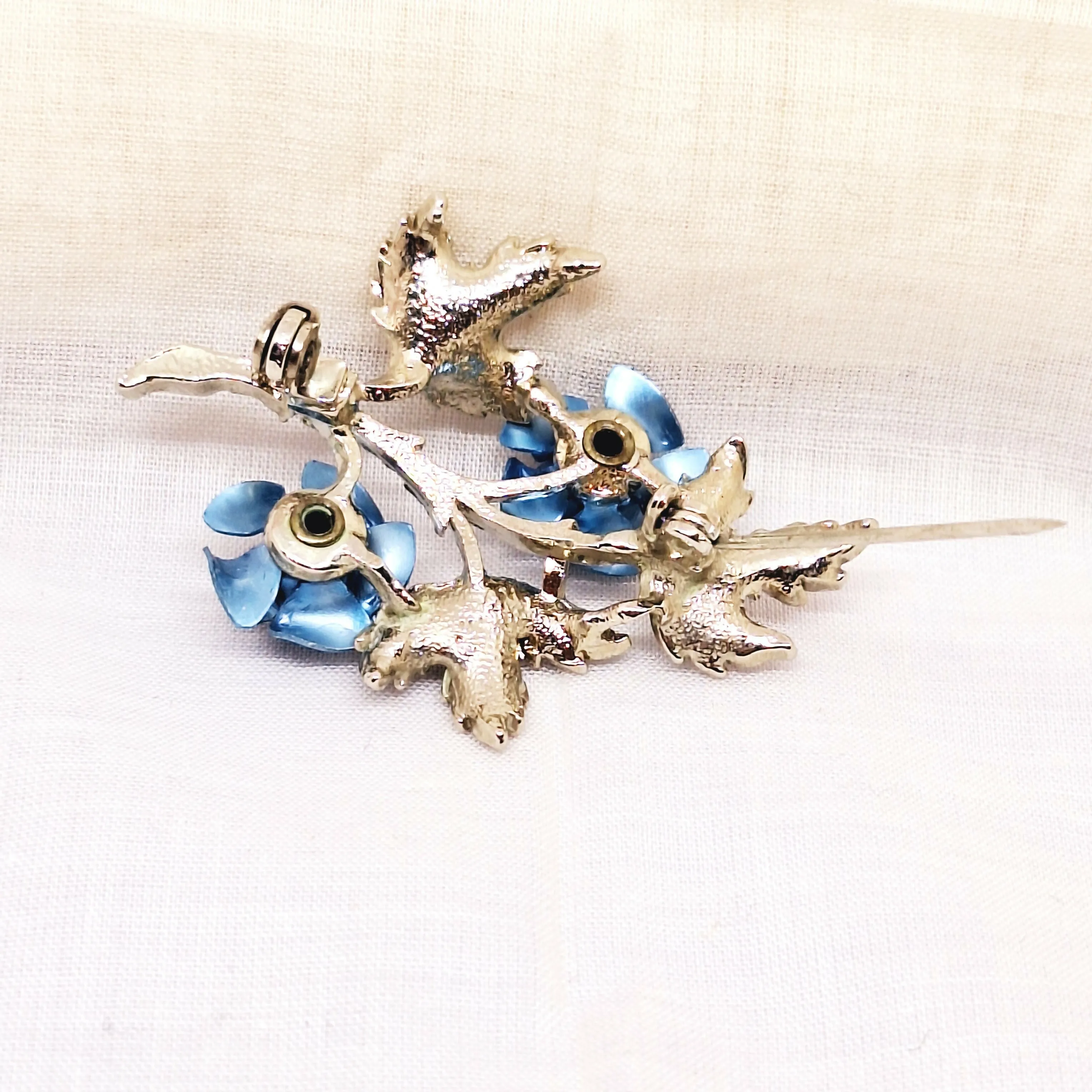 Silver Tone Blue Rose Brooch