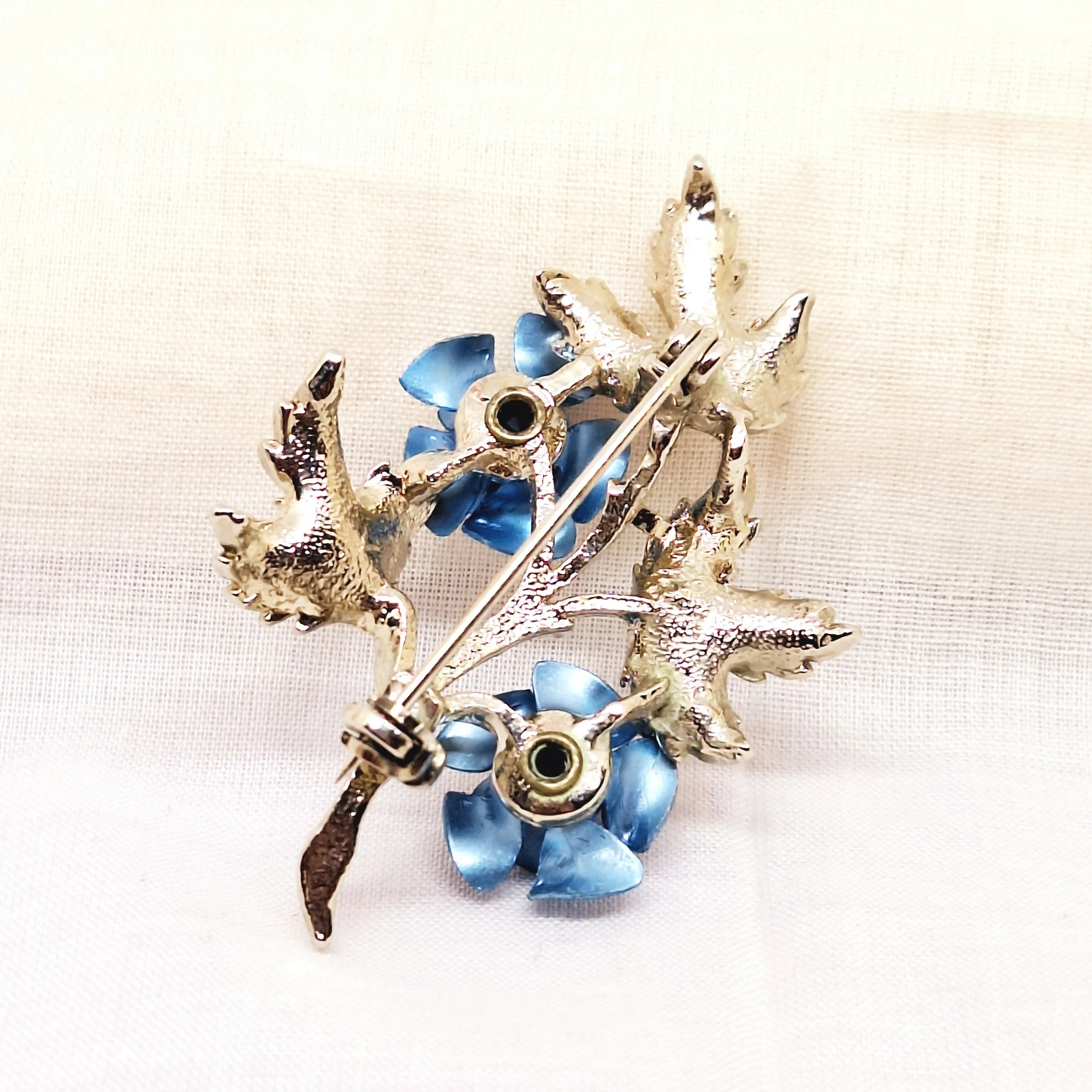 Silver Tone Blue Rose Brooch