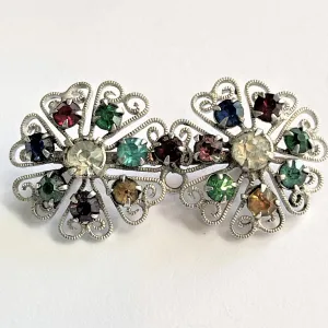 Silver Tone Filigree Rhinestone Vintage Brooch