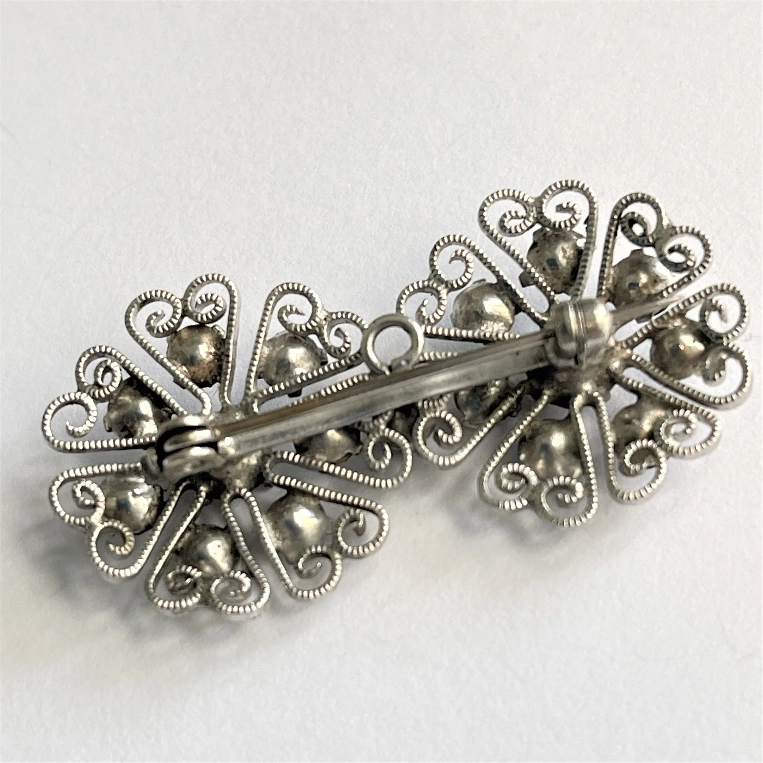 Silver Tone Filigree Rhinestone Vintage Brooch