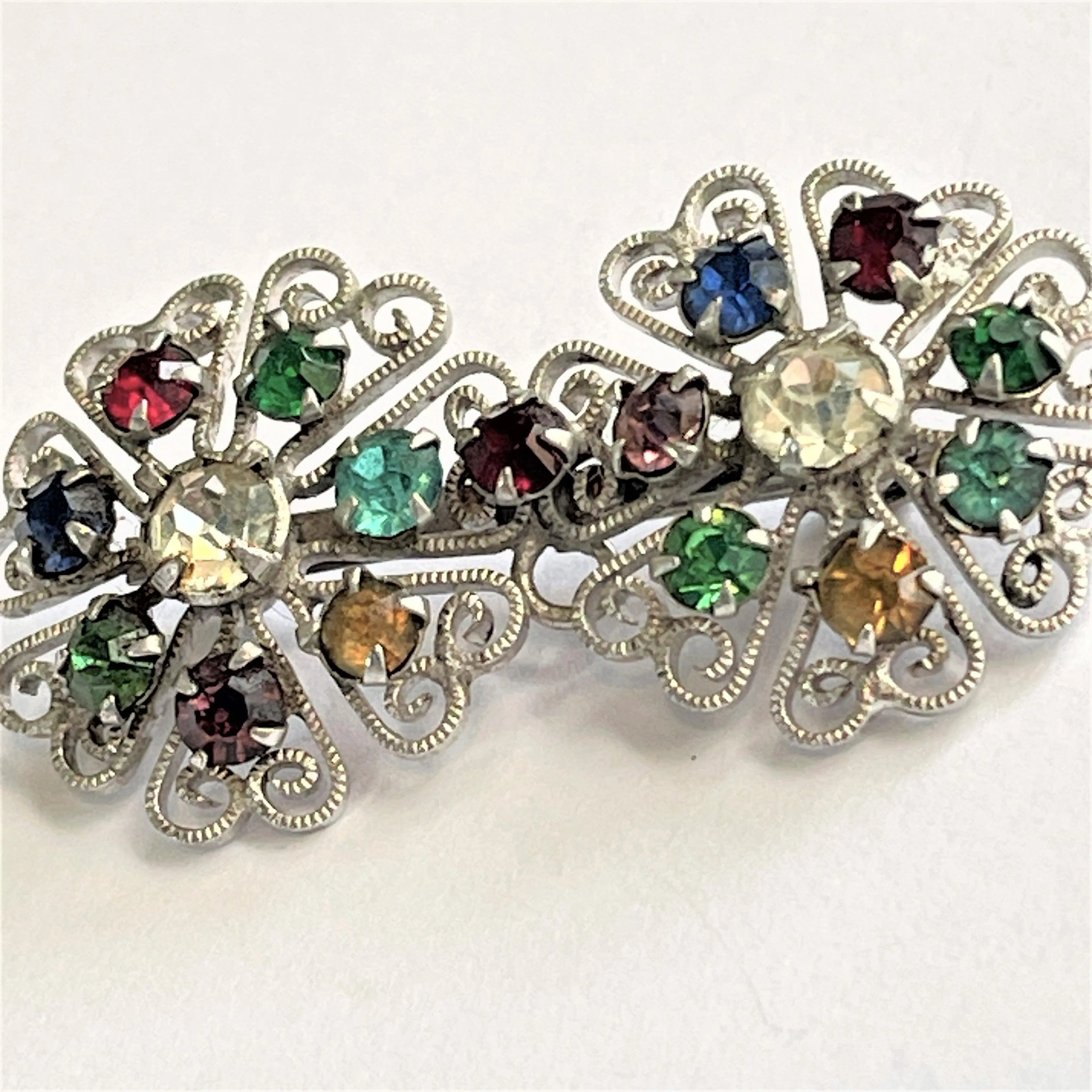Silver Tone Filigree Rhinestone Vintage Brooch