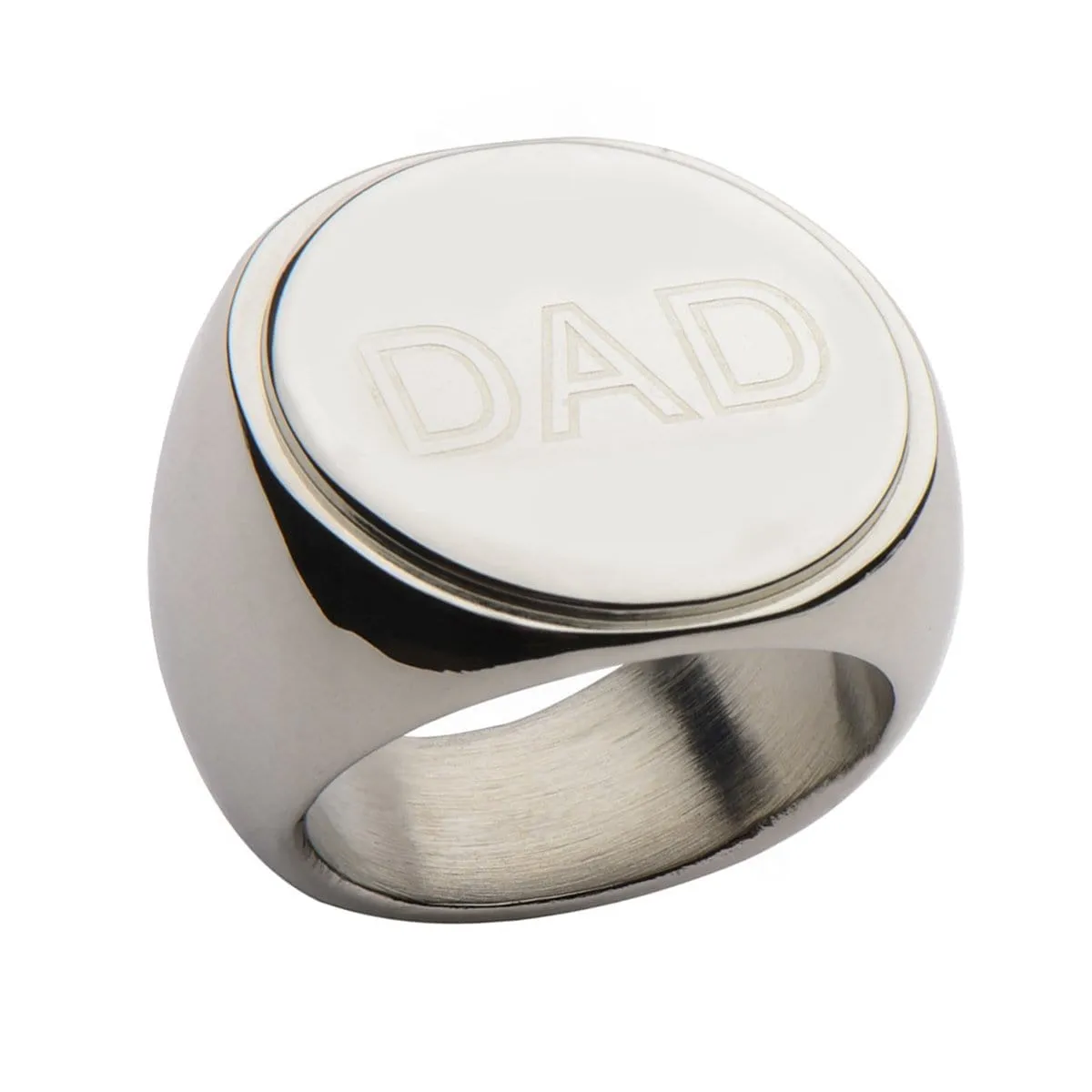 Silver Tone Stainless Steel Engraved Round Statement DAD Ring