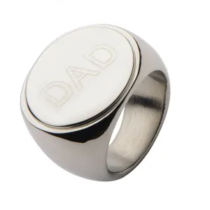 Silver Tone Stainless Steel Engraved Round Statement DAD Ring
