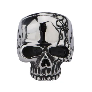 Silver Tone Stainless Steel Hallowed Jaw Cracked Skull Ring